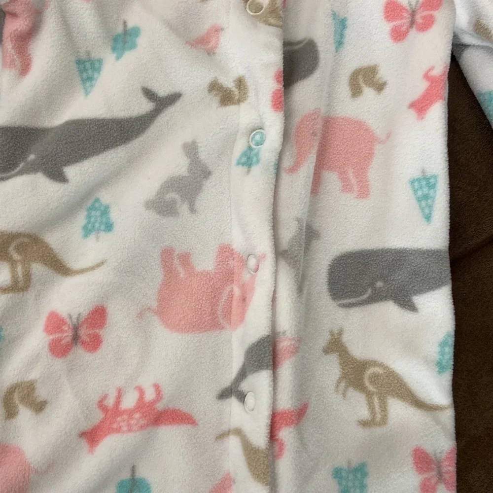 Carters fleece footie pajamas; animals; 6M